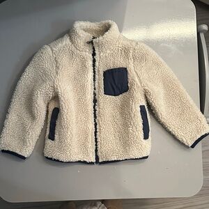 Janie and Jack Cream Sherpa Jacket with Navy Accents